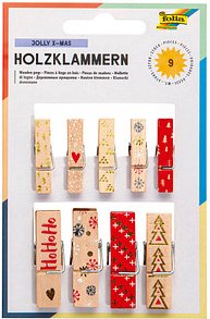 folia Holzklammern mehrfarbig Jolly X-Mas, 9 St.