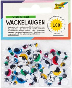 folia Wackelaugen mehrfarbig mit Wimpern farbig sortiert Ø unterschiedlich mm, 100 St.