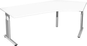 Thumbnail - geramöbel Flex höhenverstellbarer Schreibtisch weiß L-Form, C-Fuß-Gestell silber 216,6 x 113,0 cm