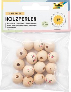 folia Bastelset Holzperlen Gesicht natur
