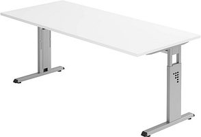 HAMMERBACHER Gradeo höhenverstellbarer Schreibtisch weiß rechteckig, C-Fuß-Gestell silber 180,0 x 80,0 cm
