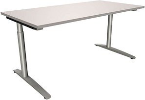 fm fastline höhenverstellbarer Schreibtisch lichtgrau rechteckig, C-Fuß-Gestell Rundrohr silber 160,0 x 80,0 cm