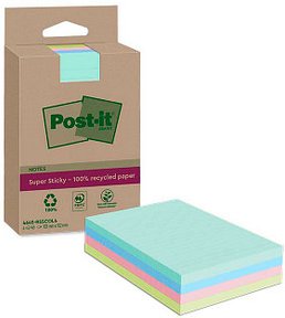 Post-it® Super Sticky Recycling Notes Haftnotizen extrastark farbsortiert, 4 Blöcke