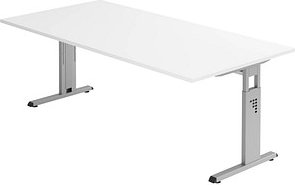 Thumbnail - HAMMERBACHER OS 2E höhenverstellbarer Schreibtisch weiß rechteckig, C-Fuß-Gestell silber 200,0 x 100,0 cm