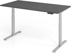 BaseLite elektrisch höhenverstellbarer Schreibtisch grafit rechteckig, T-Fuß-Gestell silber 160,0 x 80,0 cm