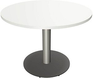 Thumbnail - fm Konferenztisch Sidney weiß rund, Säulenfuß silber, 80,0 x 80,0 x 70,0 - 113,5 cm