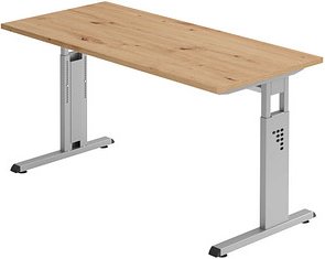 Thumbnail - HAMMERBACHER OS614 Schreibtisch Asteiche rechteckig, C-Fuß-Gestell silber 140,0 x 67,2 cm