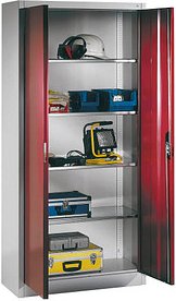 CP Stahlschrank 08920-00 S10110 lichtgrau, rubinrot 4 Fachböden 93,0 x 40,0 x 195,0 cm, aufgebaut, 1 St.