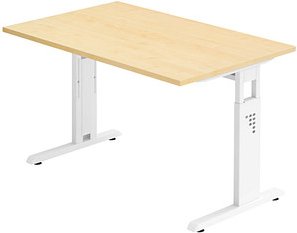 HAMMERBACHER Gradeo höhenverstellbarer Schreibtisch ahorn rechteckig, C-Fuß-Gestell weiß 120,0 x 80,0 cm