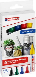 Thumbnail - edding 3000 Basic Permanentmarker farbsortiert 1,5 - 3,0 mm, 5 St.