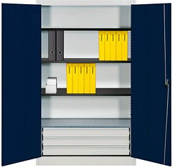 mauser Stahlschrank entero BFZ5 - 12 7035/5003 lichtgrau, saphirblau 4 Fachböden 120,0 x 50,0 x 195,0 cm, aufgebaut, 1 S...