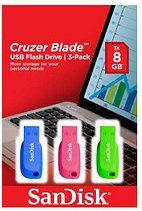 SanDisk USB-Sticks Cruzer Blade blau, grün, pink 32 GB, 3 St.