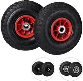 Thumbnail - relaxdays Sackkarrenräder luftbereift schwarz, rot Kunststoff Felgen, Achse 2,0 cm