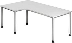 Thumbnail - HAMMERBACHER Orbis höhenverstellbarer Schreibtisch weiß L-Form, 5-Fuß-Gestell silber 200,0 x 80,0/120,0 cm