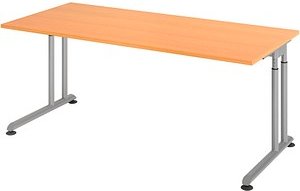 Thumbnail - HAMMERBACHER ZS19 höhenverstellbarer Schreibtisch buche rechteckig, C-Fuß-Gestell silber 180,0 x 80,0 cm