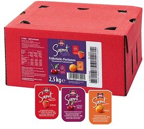 SCHWARTAU Samt Erdbeere, Aprikose, Sauerkirsche, Schwarzkirsche Konfitüre, 100 St.