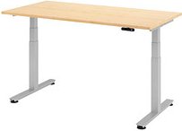 Thumbnail - HAMMERBACHER XDSM16 elektrisch höhenverstellbarer Schreibtisch ahorn rechteckig, T-Fuß-Gestell silber 160,0 x 80,0 cm