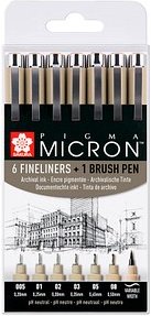 Thumbnail - 6 + 1 GRATIS: Sakura Pigma Micron Fineliner-Set schwarz, 6 St. + GRATIS Brush-Pen