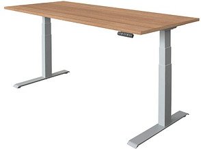 HAMMERBACHER XDKB19 elektrisch höhenverstellbarer Schreibtisch nussbaum rechteckig, C-Fuß-Gestell silber 180,0 x 80,0 cm
