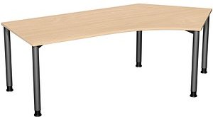 Thumbnail - geramöbel Flex höhenverstellbarer Schreibtisch buche, anthrazit L-Form, 5-Fuß-Gestell grau 216,6 x 113,0 cm