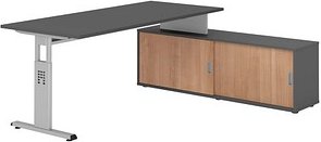 Thumbnail - HAMMERBACHER OSE19SB höhenverstellbarer Schreibtisch grafit rechteckig, T-Fuß-Gestell silber 180,0 x 80,0 cm