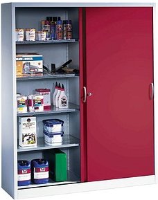 CP Metallschrank 2149-00 S10053 lichtgrau, rubinrot 160,0 x 40,0 x 195,0 cm, aufgebaut