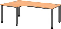 Thumbnail - HAMMERBACHER QS82 höhenverstellbarer Schreibtisch buche L-Form, 4-Fuß-Gestell grau 200,0 x 80,0/120,0 cm