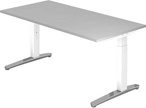 HAMMERBACHER VXB016 höhenverstellbarer Schreibtisch lichtgrau quadratisch, C-Fuß-Gestell weiß 160,0 x 80,0 cm