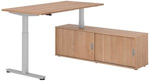 Thumbnail - HAMMERBACHER VXMST16SB elektrisch höhenverstellbarer Schreibtisch nussbaum rechteckig, T-Fuß-Gestell silber 160,0 x 80,0...