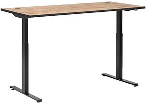 MÖBELPARTNER 2000 elektrisch höhenverstellbarer Schreibtisch landhaus-eiche rechteckig, T-Fuß-Gestell schwarz 160,0 x 75...