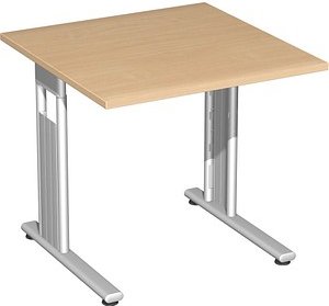 geramöbel Flex Schreibtisch buche quadratisch, C-Fuß-Gestell silber 80,0 x 80,0 cm