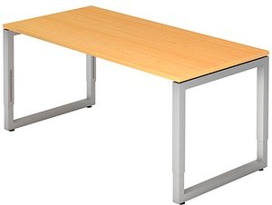 HAMMERBACHER RS16 höhenverstellbarer Schreibtisch buche rechteckig, Kufen-Gestell silber 160,0 x 80,0 cm