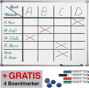 AKTION: MAUL Whiteboard 2000 MAULpro 90,0 x 60,0 cm weiß spezialbeschichteter Stahl + GRATIS 4 Boardmarker farbsortiert ...