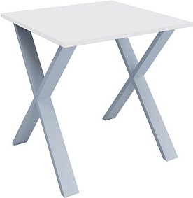 Thumbnail - VCM my office Lona Schreibtisch weiß quadratisch, X-Fuß-Gestell silber 80,0 x 80,0 cm