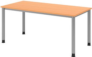HAMMERBACHER HS16 höhenverstellbarer Schreibtisch buche rechteckig, 4-Fuß-Gestell silber 160,0 x 80,0 cm