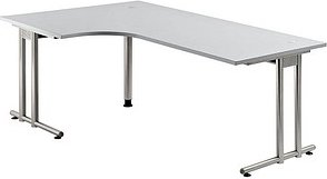 HAMMERBACHER Prokura Schreibtisch lichtgrau L-Form, C-Fuß-Gestell silber 200,0 x 80,0/120,0 cm