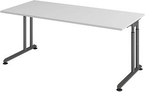 Thumbnail - HAMMERBACHER ZS19 höhenverstellbarer Schreibtisch lichtgrau rechteckig, C-Fuß-Gestell grau 180,0 x 80,0 cm