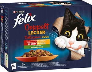 felix® Katzen-Nassfutter Doppelt lecker Délicieux duos Geschmacksvielfalt vom Land mit Gemüse 12x 85,0 g