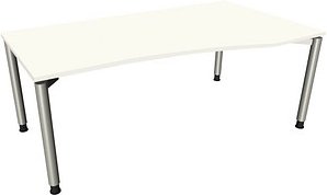 Thumbnail - fm fastline höhenverstellbarer Schreibtisch weiß Bogenform, 4-Fuß-Gestell silber 180,0 x 80,0/100,0 cm