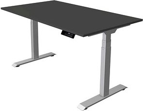 Kerkmann Move 1 stable elektrisch höhenverstellbarer Schreibtisch anthrazit rechteckig, T-Fuß-Gestell silber 140,0 x 80,...