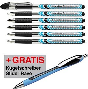Thumbnail - AKTION: Schneider Kugelschreiber Slider Basic schwarz/transparent, Schreibfarbe: schwarz, 6 St. + GRATIS Slider Kugelsch...