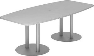 HAMMERBACHER Konferenztisch KT22S lichtgrau Tonnenform, Rundrohr silber, 220,0 x 83,0 - 103,0 x 74,0 cm