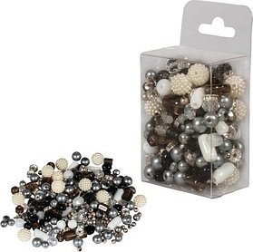 Rayher Perlen-Set Glasperlenmix mit Effektperlen schwarz/weiß