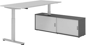 Thumbnail - HAMMERBACHER VXMST19SB elektrisch höhenverstellbarer Schreibtisch lichtgrau rechteckig, T-Fuß-Gestell silber 180,0 x 80,...