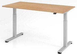 Thumbnail - HAMMERBACHER XMST16 elektrisch höhenverstellbarer Schreibtisch eiche rechteckig, T-Fuß-Gestell silber 160,0 x 80,0 cm