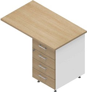 Quadrifoglio Standcontainer weiß, eiche hell 4 Auszüge Kunststoff-Stangengriff weiß 100,0 x 60,0 x 75,0 cm