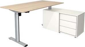 Thumbnail - Kerkmann Move 1 base elektrisch höhenverstellbarer Schreibtisch ahorn, weiß rechteckig, T-Fuß-Gestell silber 150,0 x 80,...