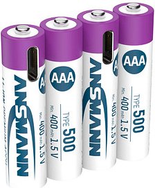 Thumbnail - 4 ANSMANN USB-Akkus mit Ladekabel 500 Micro AAA 400 mAh
