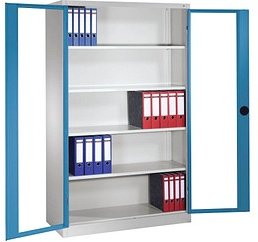 CP Stahlschrank 8930-055 S10099 lichtgrau, lichtblau, Acrylglas 4 Fachböden 120,0 x 40,0 x 195,0 cm, aufgebaut, 1 St.