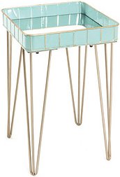 HAKU Möbel Beistelltisch rechteckig Spiegelglas gold-türkis 35,0 x 35,0 x 56,0 cm, 1 St.